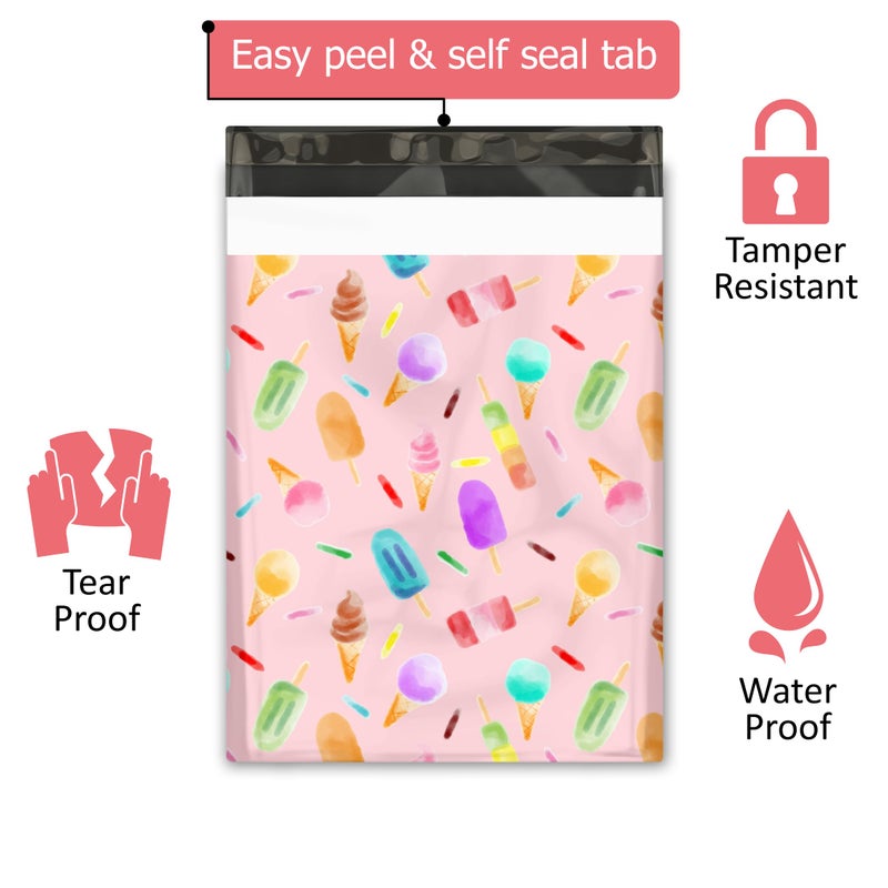 Pro Supply Global 10x13 (100) Ice Cream Treats Summer Designer Poly Mailers Waterproof Self Sealing Tear Resistant Polymailers Shipping Envelopes Premium Printed Bags For Small Businesses - Image 2